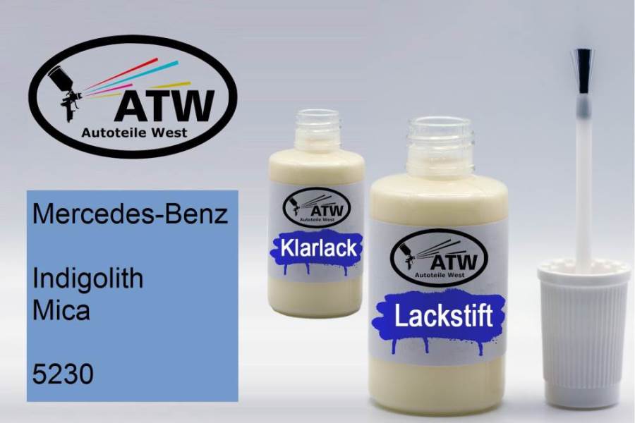 Mercedes-Benz, Indigolith Mica, 5230: 20ml Lackstift + 20ml Klarlack - Set, von ATW Autoteile West.